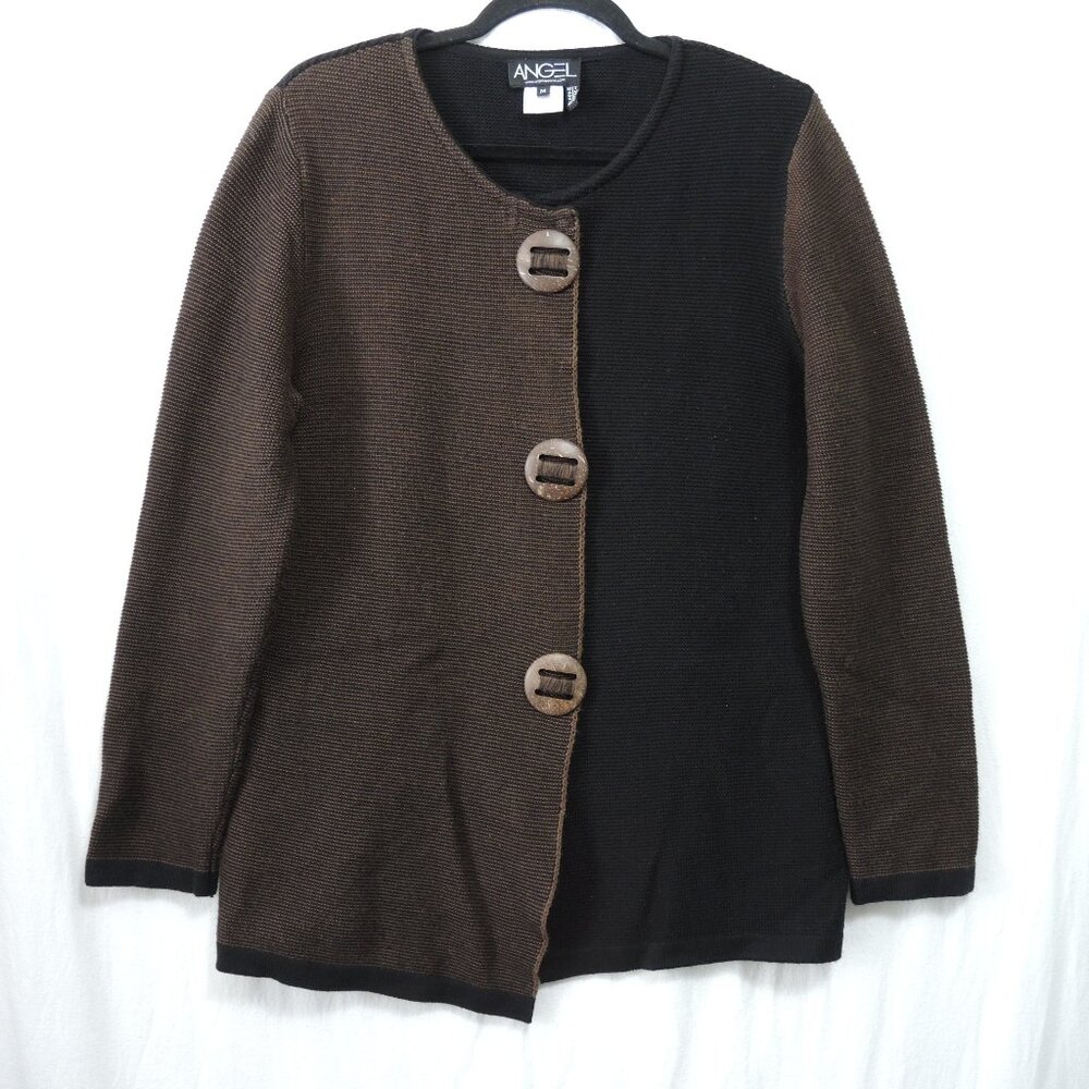 Angel Asymmetrical Cardigan Sweater Black & Brown Cotton Blend Size Medium